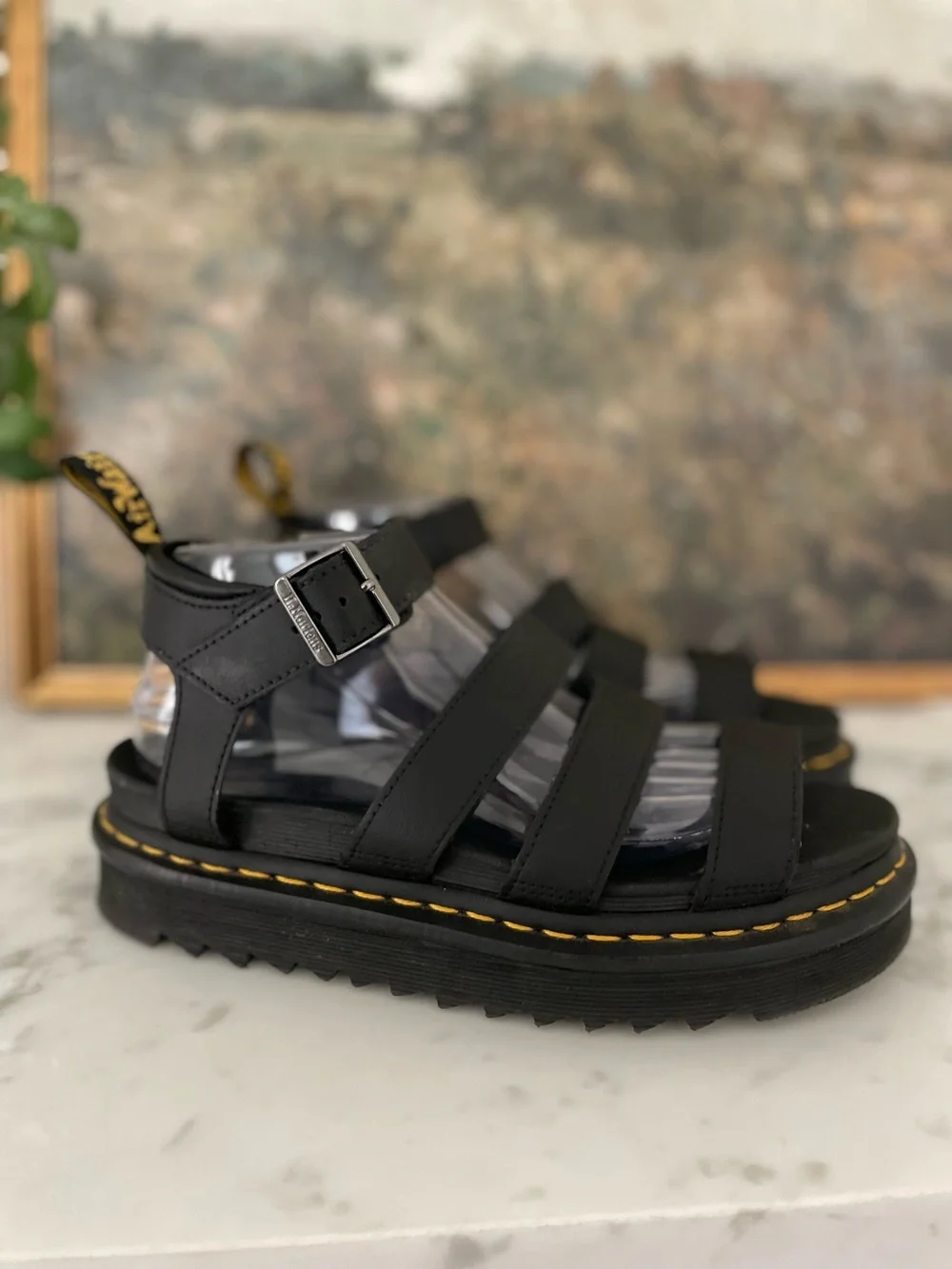 Dr. Marten Blaire Chunky Platform Sandals Size 9 Black Gladiator - Picture 6 of 8